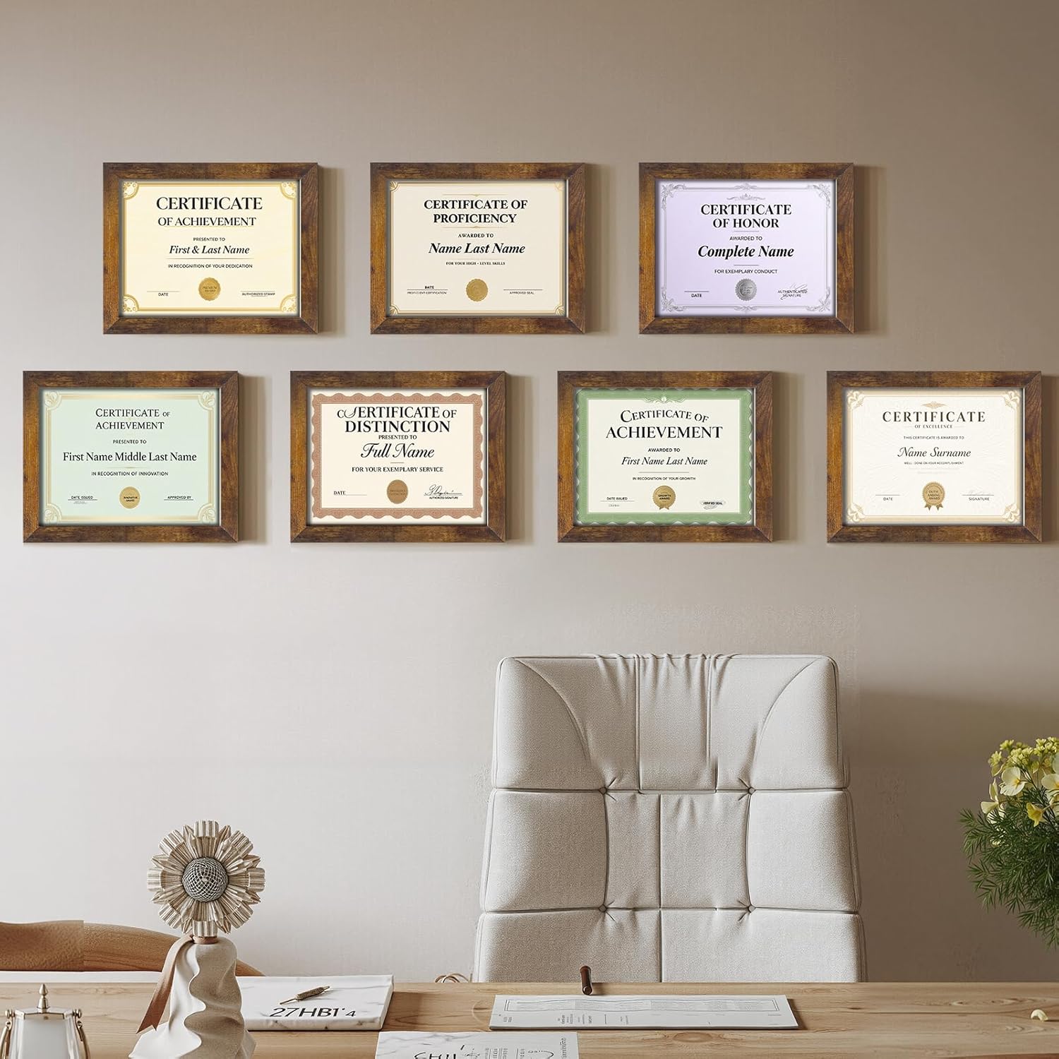 Certifications wall at Srinath Dental Clinic